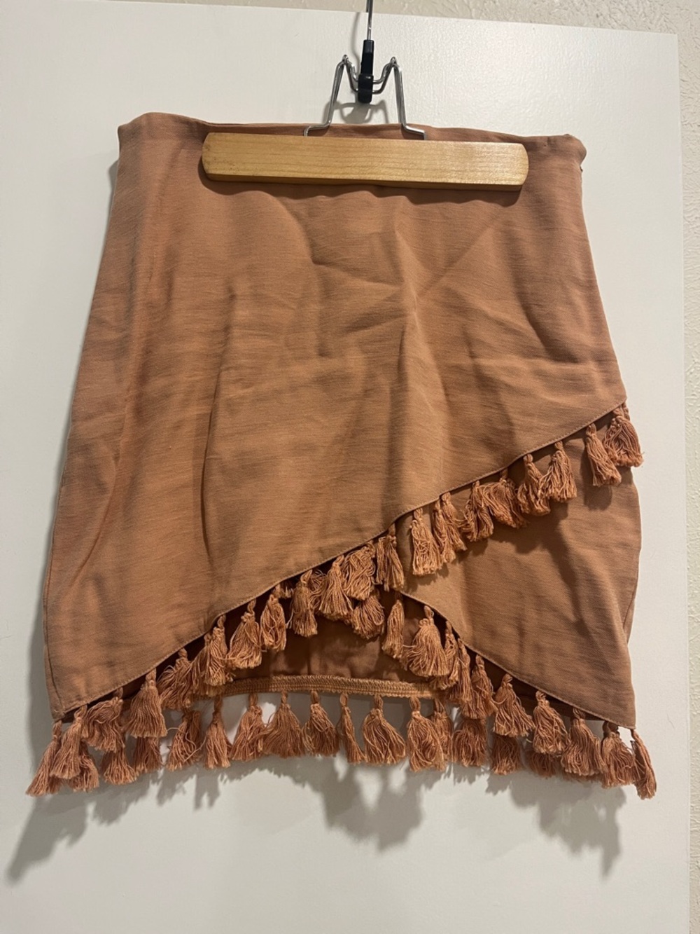 Vici Rust Tassel-Trim Asymmetrical Mini Skirt